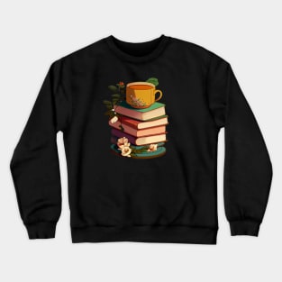 Cozy Floral Book Stack With Mug Crewneck Sweatshirt